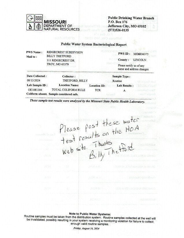 Bacteriological report 2024 08